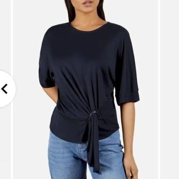 Ted Baker Womens Navy Blue IIsobel Drape Jersey T-Shirt Sz 3 - Picture 1 of 15